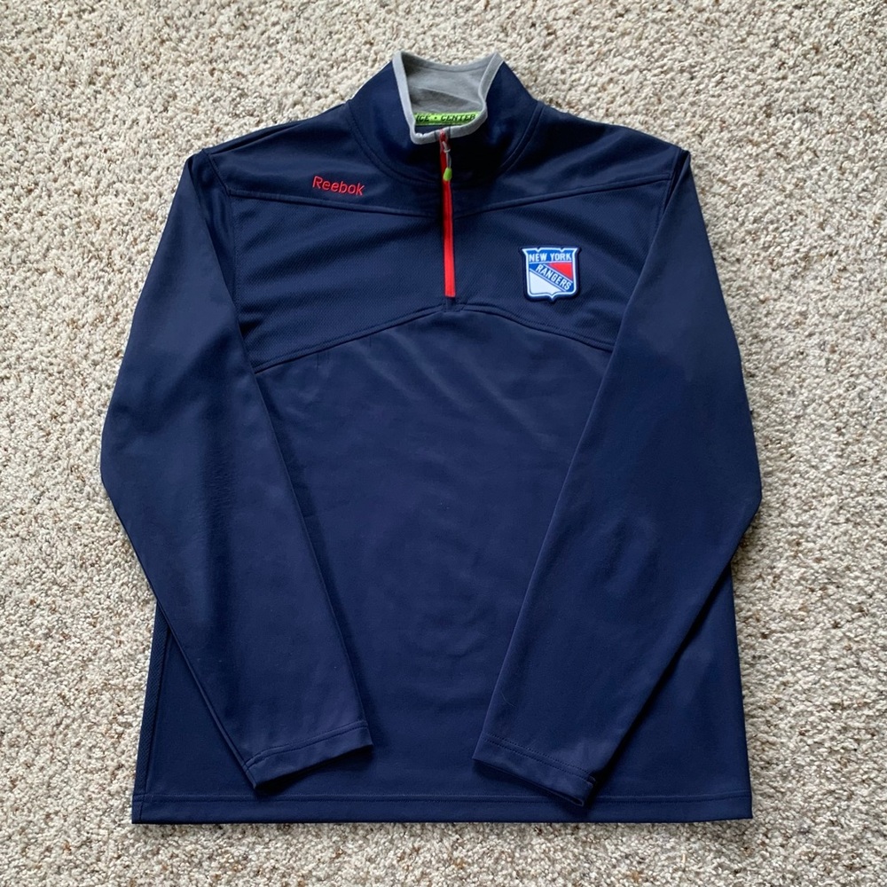 NEW YORK RANGERS REEBOK MENS 1/4 ZIP PULLOVER NHL CENTER ICE COLLECTION